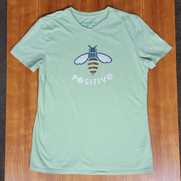 Life is Good Light Green Short Sleeve Crew Neck Bee 🐝Positive Tee - S - Picture 3 of 7